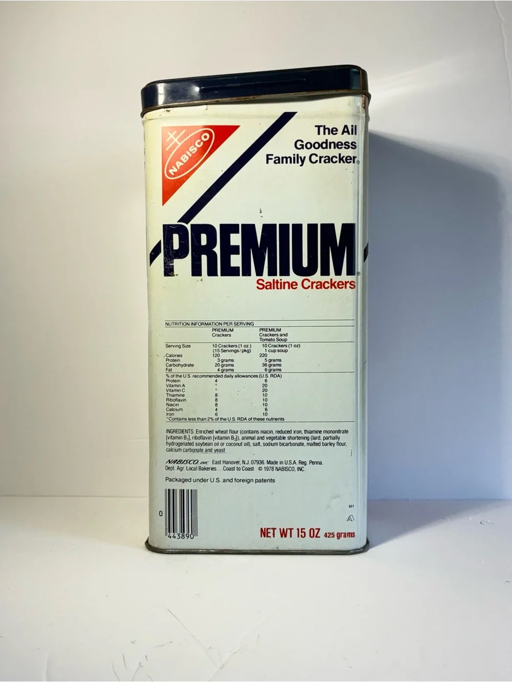 Vintage Nabisco Premium Saltine Crackers Tin Stack Pack Canister 1980s Retro Kit